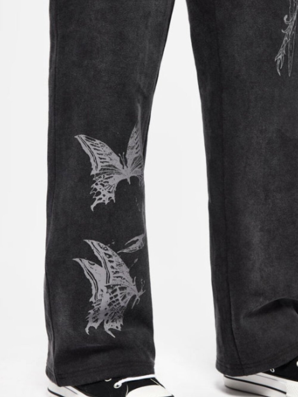 Graphic Wide-Leg Black Sweatpants with Drawstring Waist - Picture 2 of 2